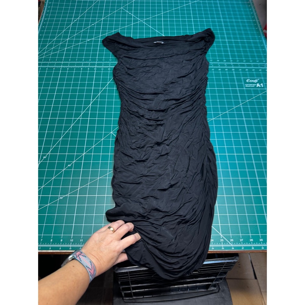 HM Black Ruched Bodycon Dress Sleeveless Boat Neck Cocktail Size 10